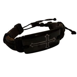 Black Leather Bracelet Slide String Closure